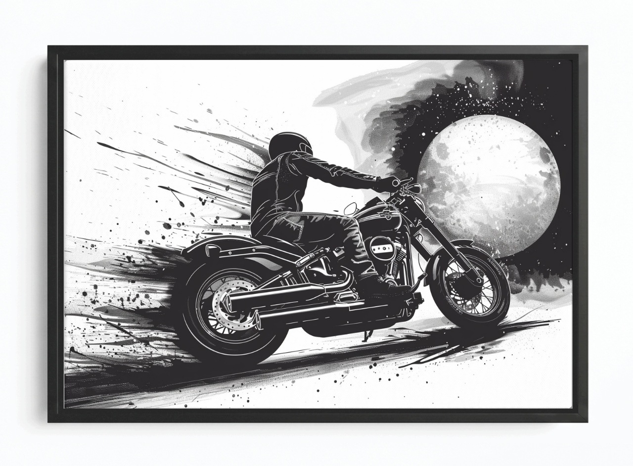 Obraz Rám American Box Grafika Kresba Motor Motocykl Měsíc B&w 60x40