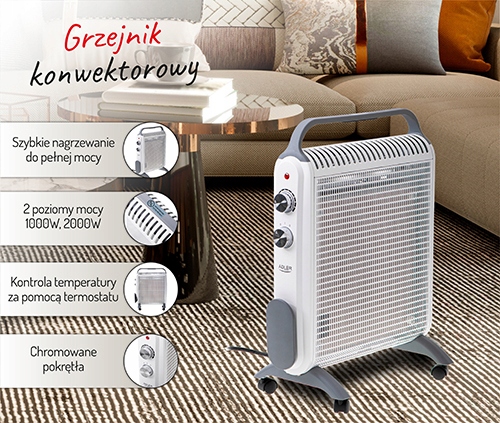Grzejnik Konwektorowy Adler AD 7750 Szybkie Nagrzewanie 2000W