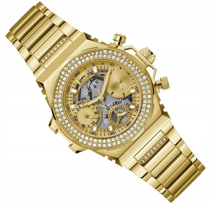Dámské Elegantní Zlaté Hodinky Guess Fusion GW0552L2 Osázené Zirkony