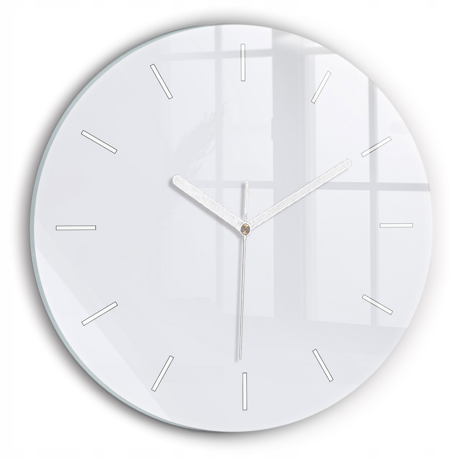 Moderní skleněné nástěnné hodiny s potiskem Bílý kulatý průměr 30 cm