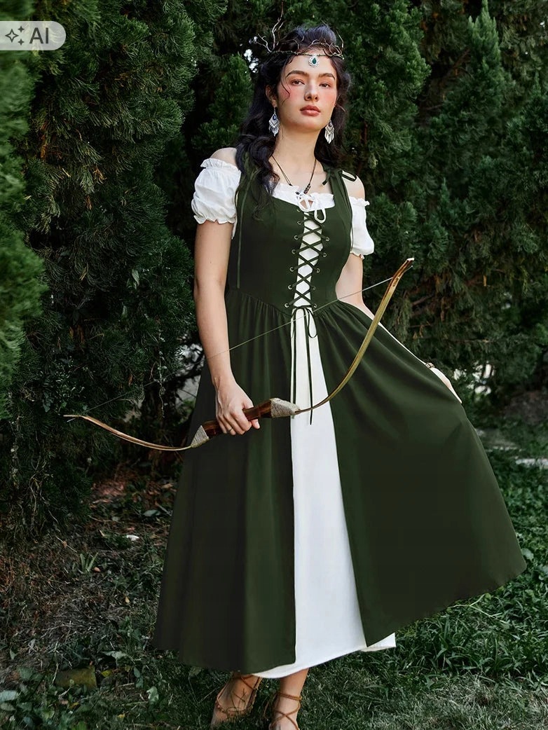Scarlet Darkness Zelená Šaty S Bílými Rukávy XXL 7EA