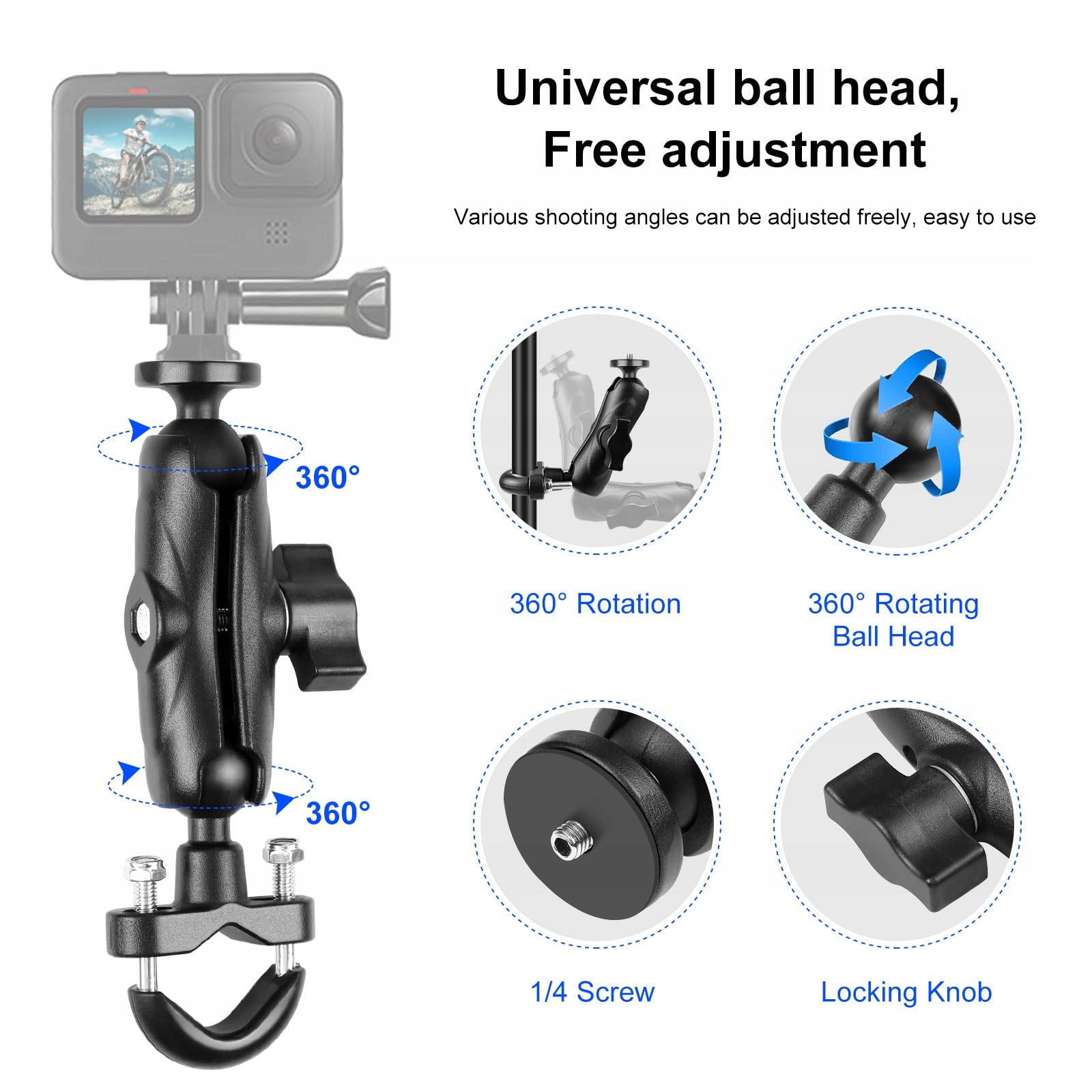 Uchwyt Kamery Motocyklowy U Do Insta360 GoPro DJI Akcji Rowerowy PULUZ — miniatura 4