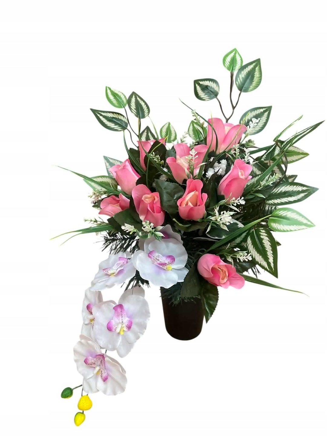 STROIK KOMPLET GRÓB KOMPOZYCJA CMENTARZ SERCE RÓŻE FLAKON BUKIET WIĄZANKA Marka bez marki