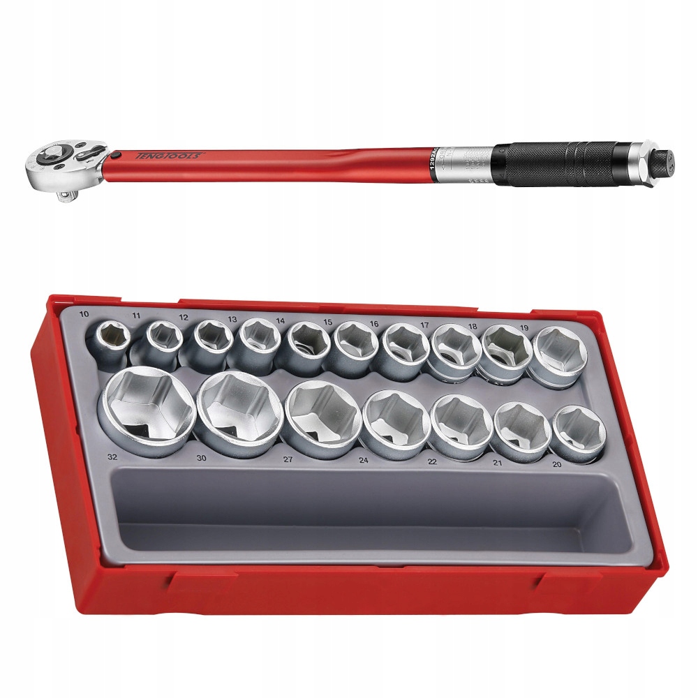 Momentový kľúč 1/2" 40-200 Nm pravo-ľavý sada nástrčiek 10-32 mm