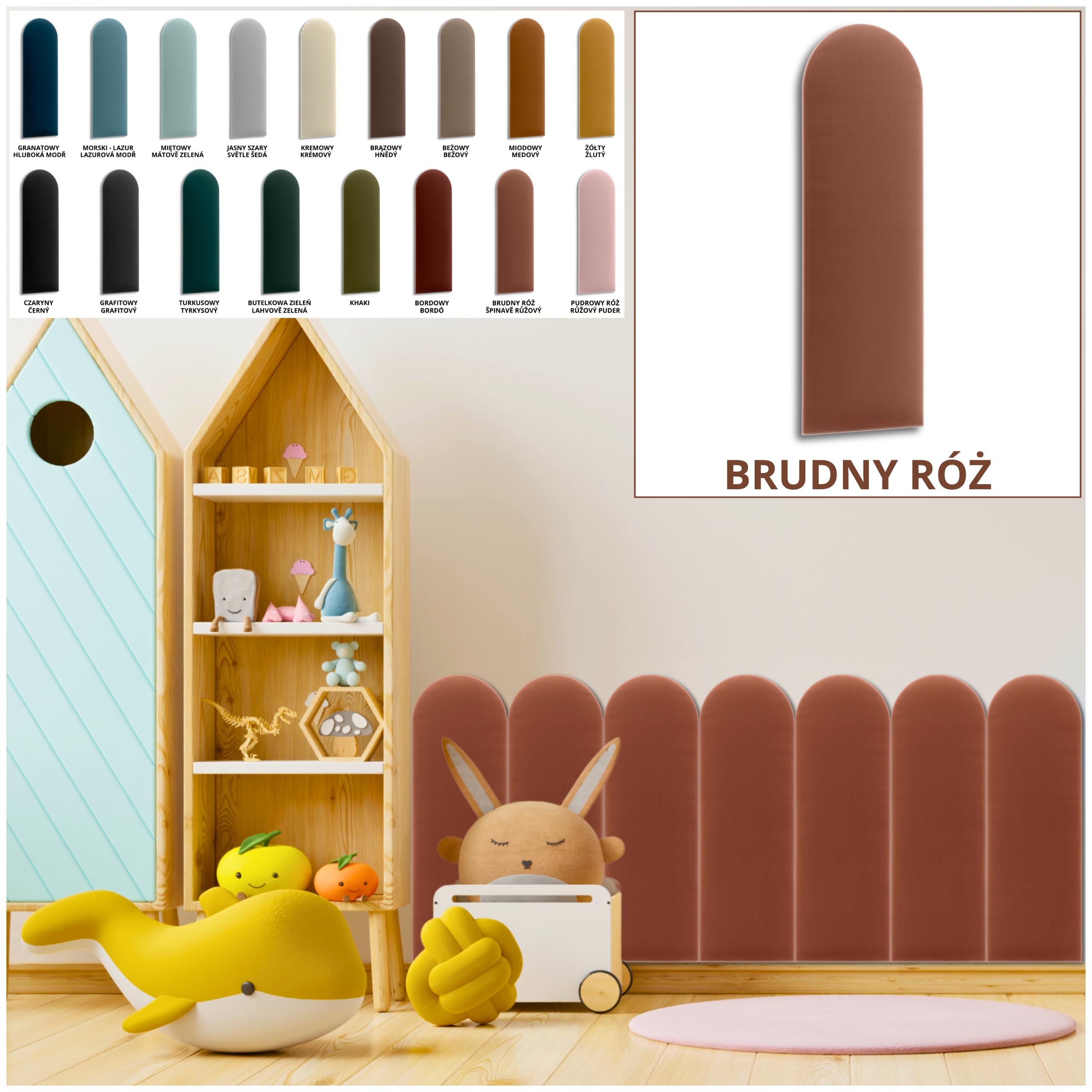 Panele Tapicerowane Welur PŁOTEK 20x60 Kolor BRUDNY RÓŻ Płotki Miękkie