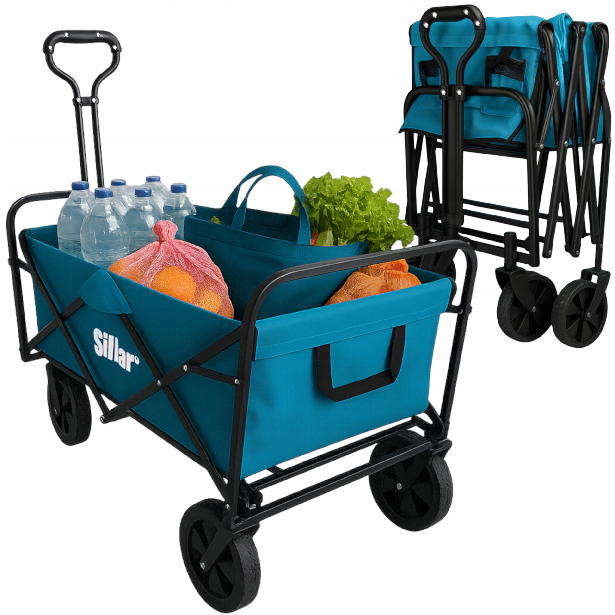 Plážový skládací turistický zahradní nákupní vozík na kolečkách, potah