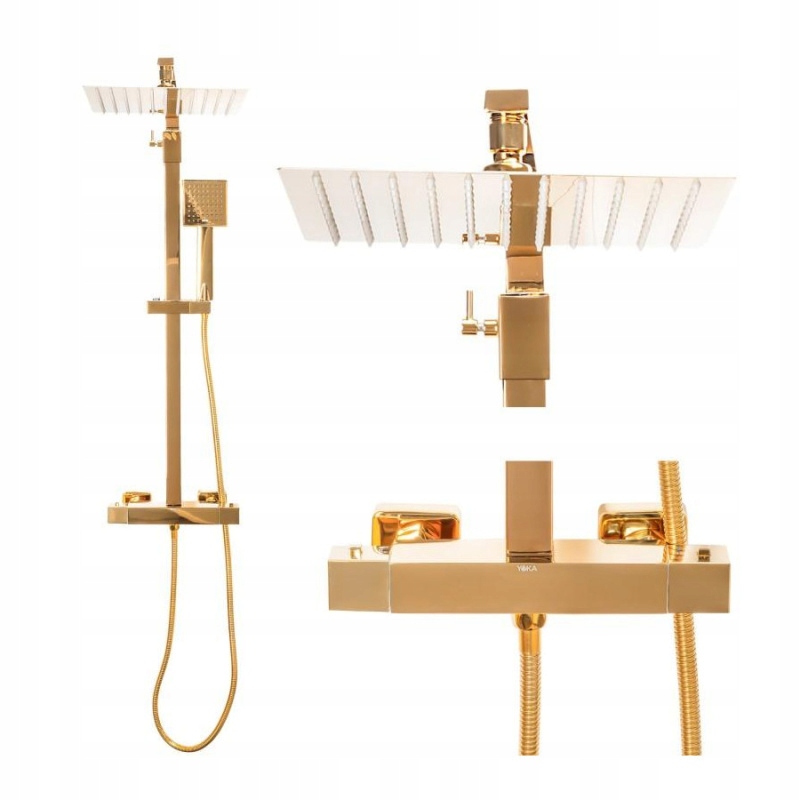 Sprchový set s dešťovou sprchou a termostatem zlatá Yoka Home