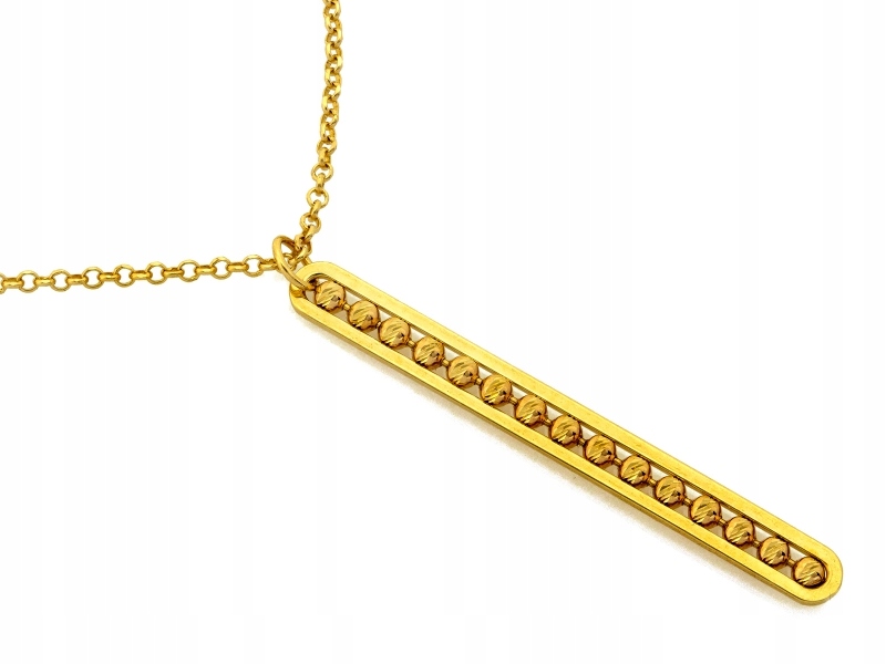 Dlouhý zlatý náhrdelník 585, pevný přívěsek s kuličkami, 2.67 g, zajímavý vzor
