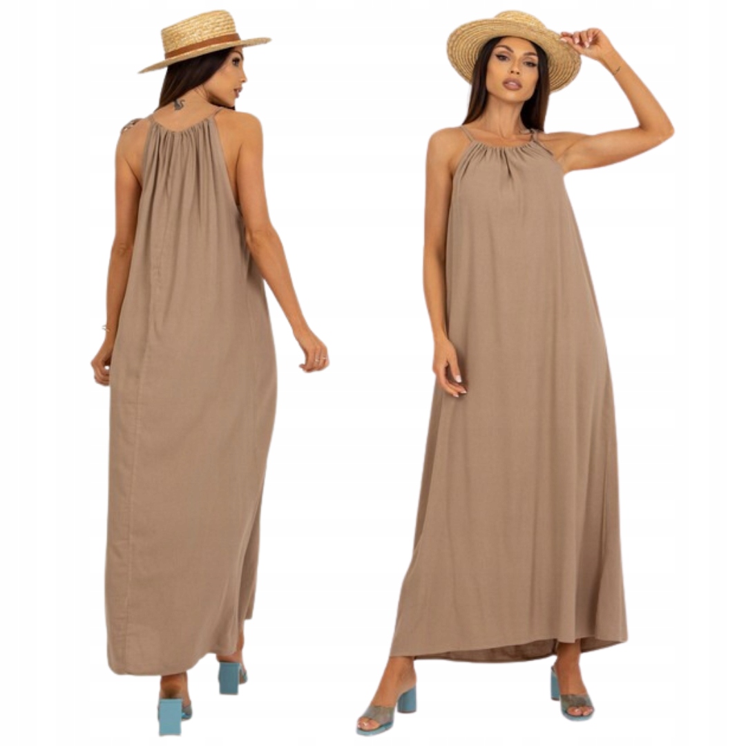 Maxi Šaty Oversize s ramínky, béžové vel. L