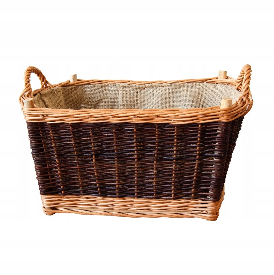 Koš Na Palivové Krbové Dřevo Proutěný S Jutou 70 CM, Velký Pro Krb