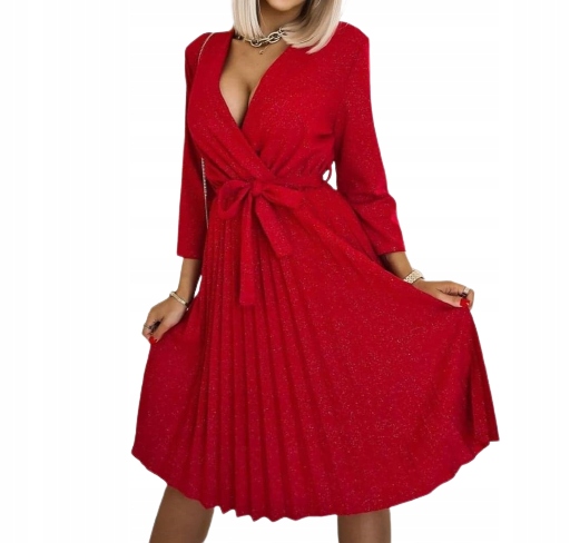 

Sukienka plisowana kopertowa czerwona