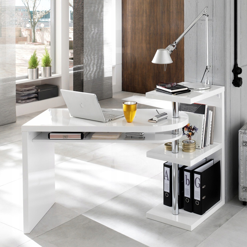 Biurko białe ruchome wysoki połysk Mateo Szerokość mebla 145 cm