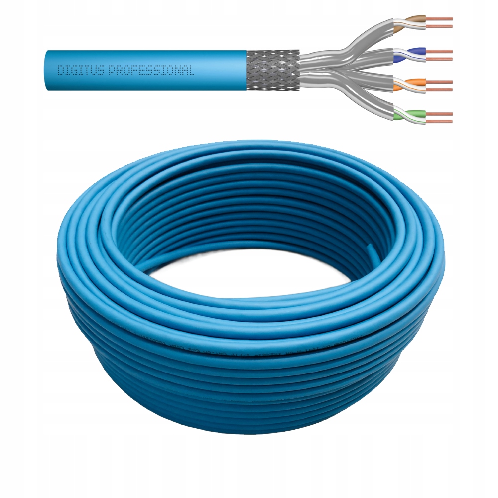Przewód kabel internetowy sieciowy Lan Kat.6A S/ftp niebieski Awg 23 50m