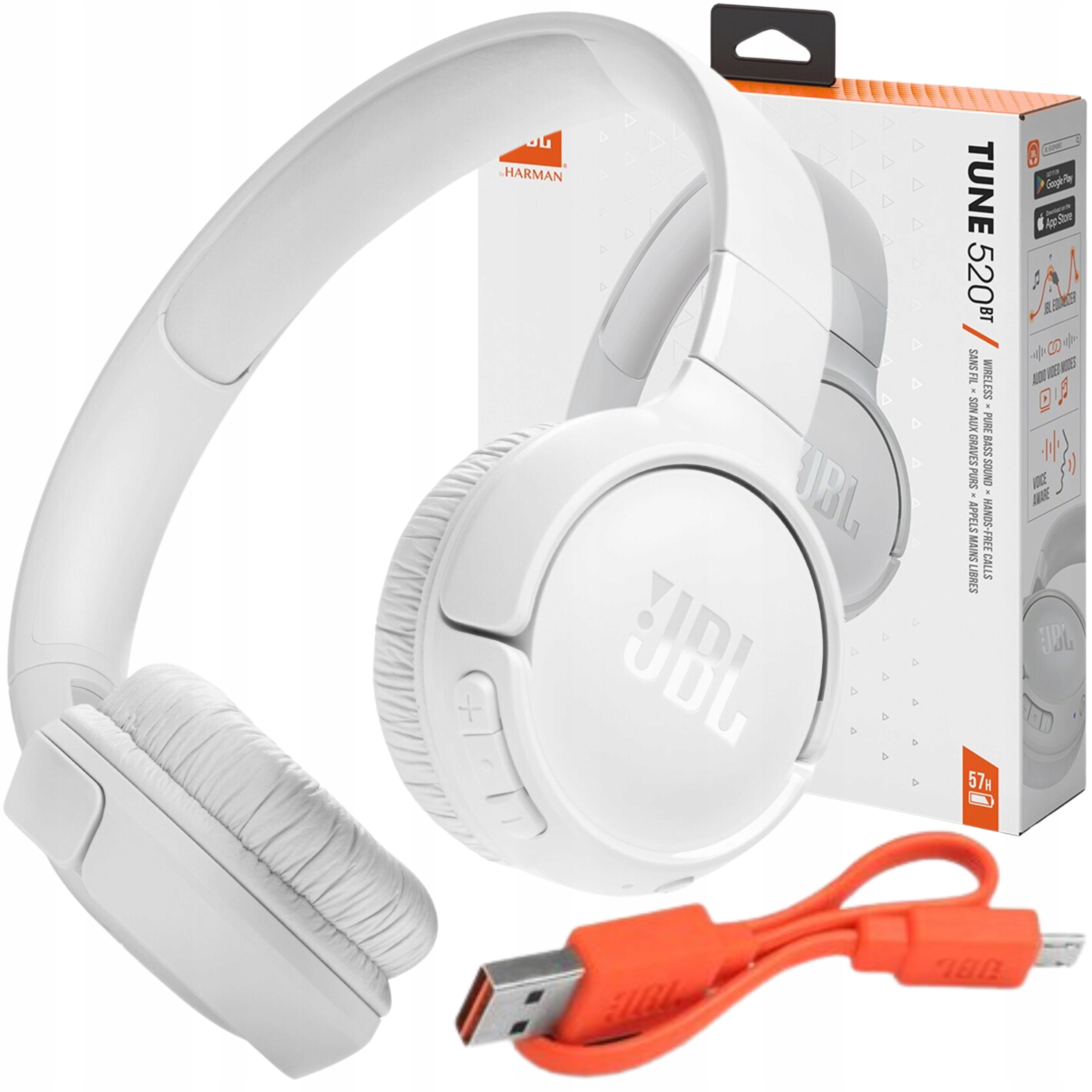 JBL Tune 520 BT Nauszne Bluetooth 5.3 Biały