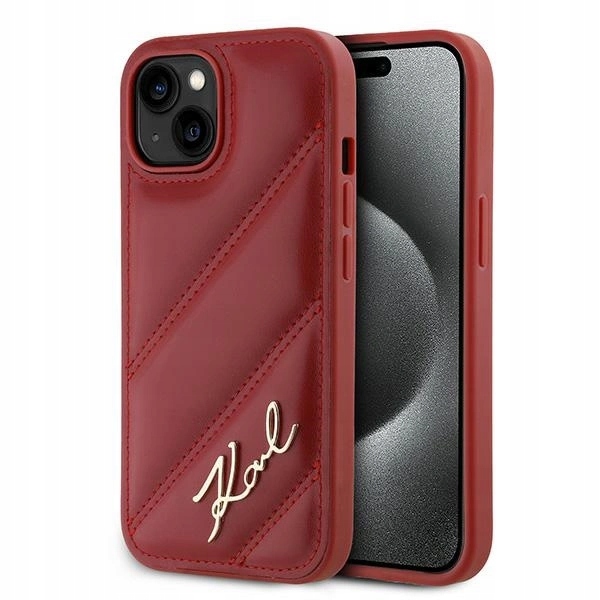 Pouzdro Karl Lagerfeld Diagonal Quilted Script pro iPhone 15 14 13 červené
