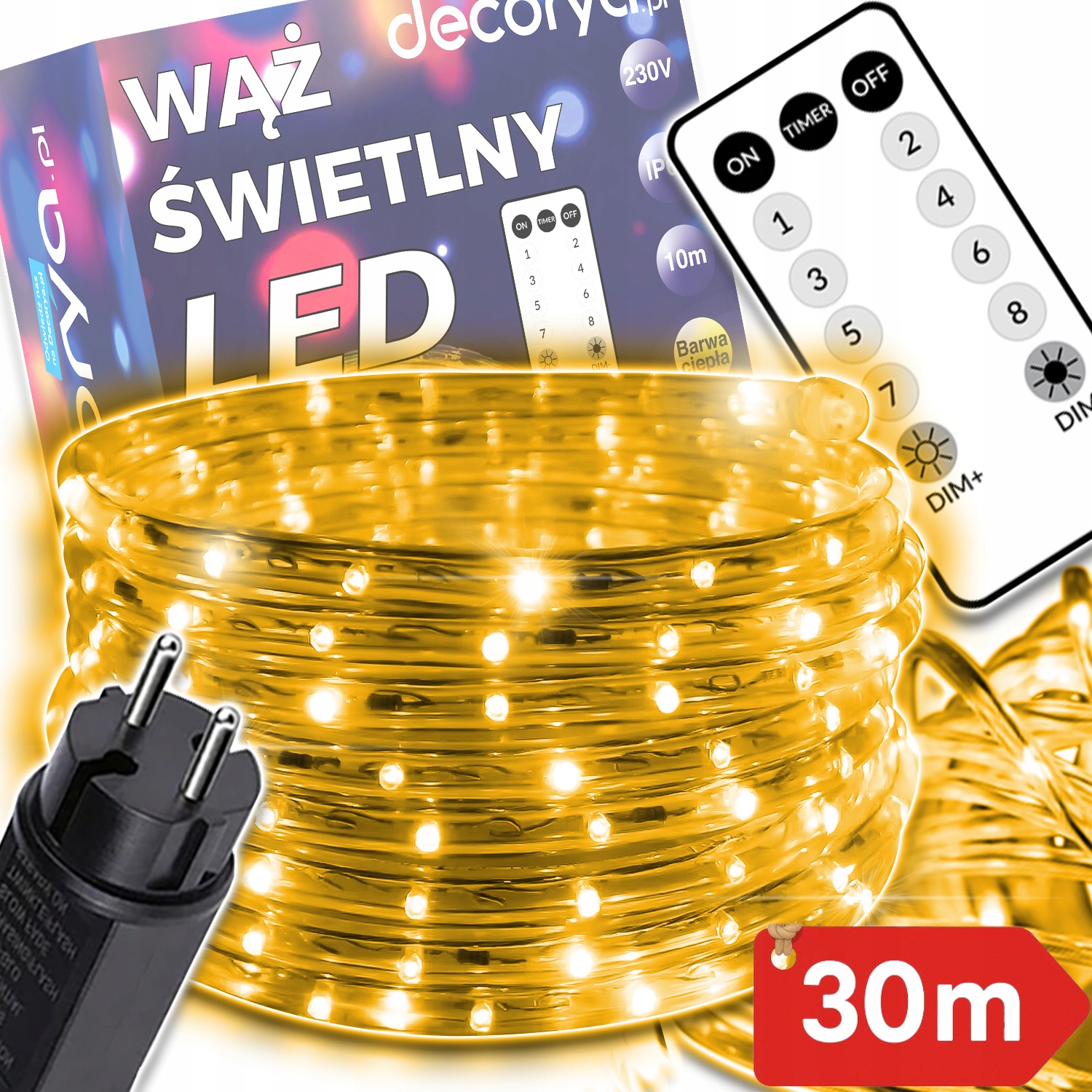 Led Světelný Had IP67 30 M, Silný Bílý, Teplý, Venkovní, Voděodolný, Ozdobný