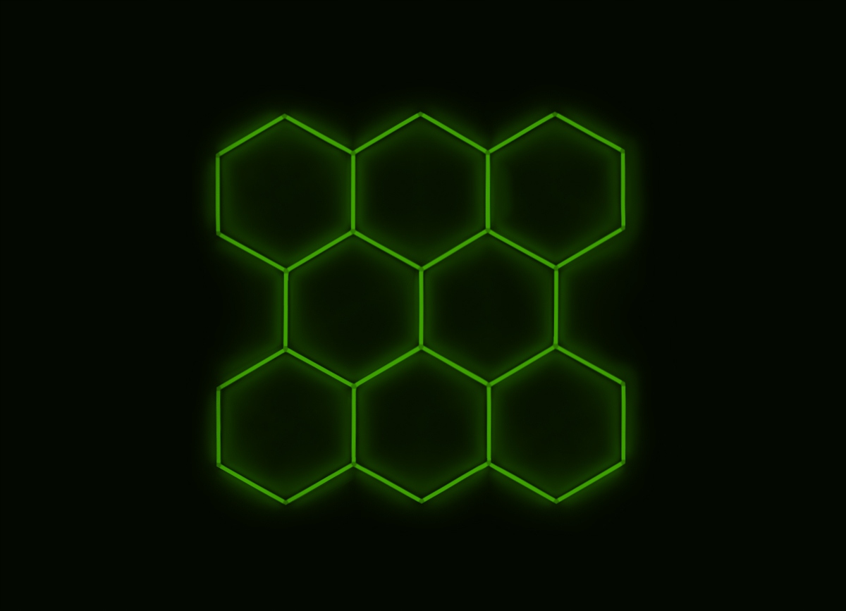 Kompletné Led hexagónové svietidlo zelené, rozmer 8 elementov 252 x 238 cm