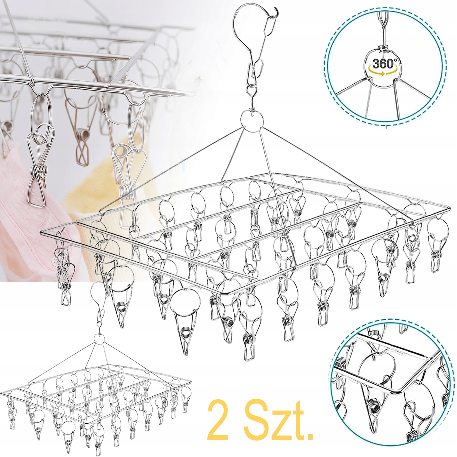 Levně Ocelový věšák na sušení ponožek s 36 háčky, větruodolný, odolný