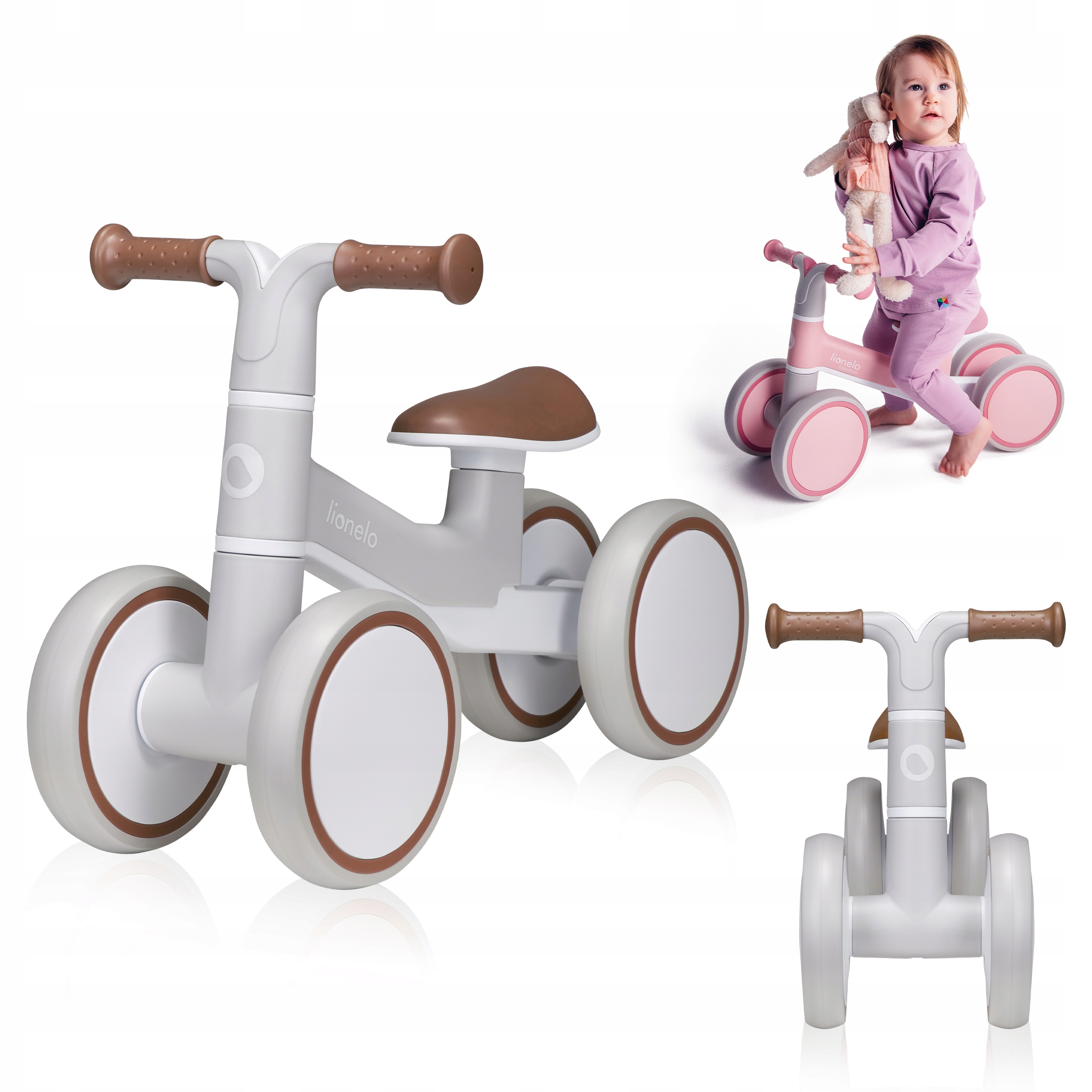 Rowerek biegowy chodzik jeździk 4 koła Amortyzacja na roczek Lionelo Villy