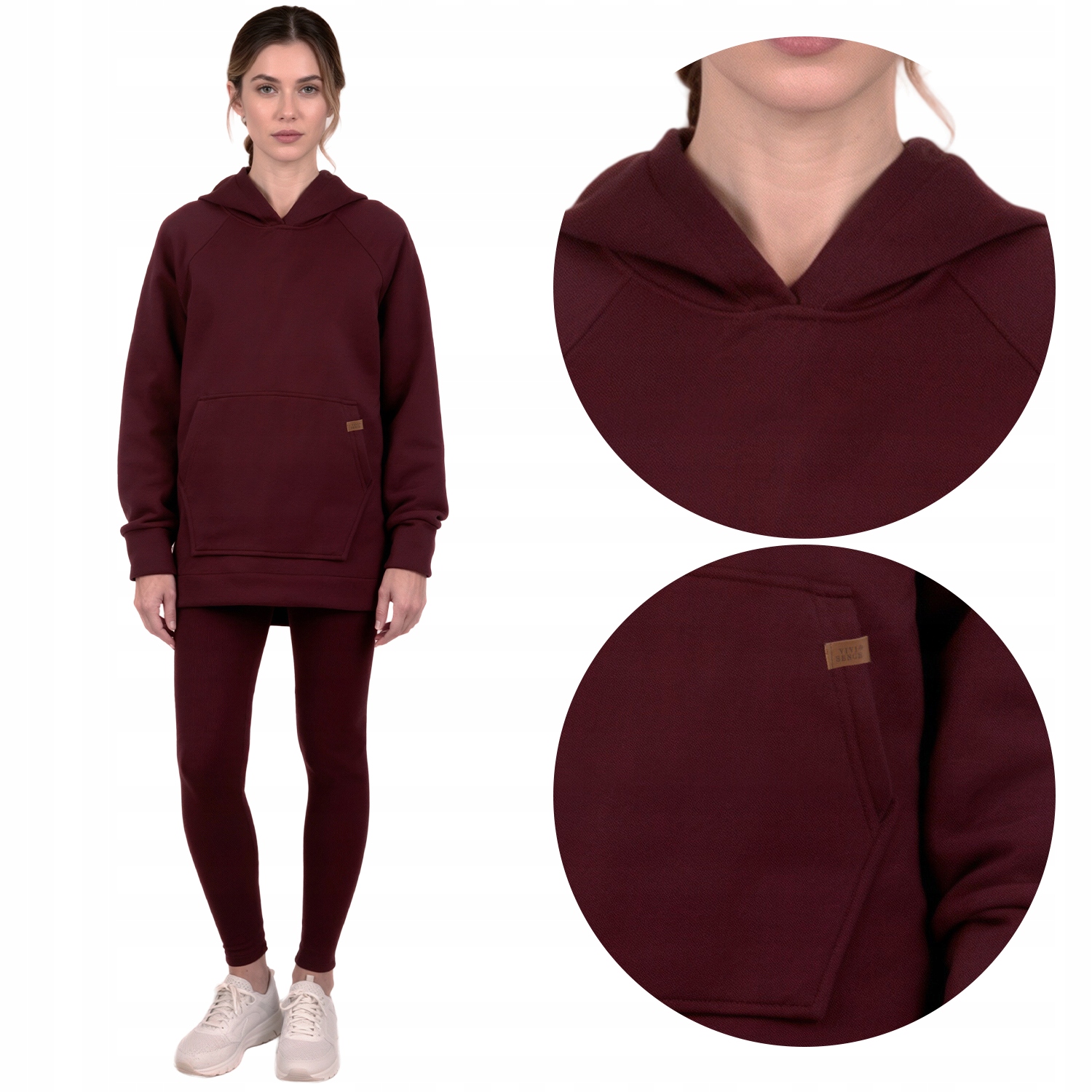 Vivisence 9207 kmpl bordové pohodlné měkké legíny mikina Komplet L/XL