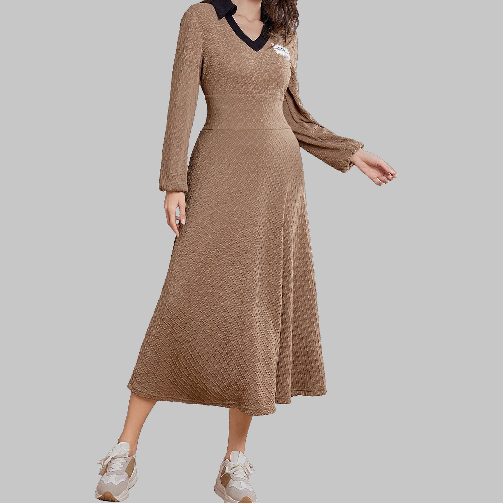 Šaty Texturovaná Rozšířená s límcem Maxi Casual Shein L 40