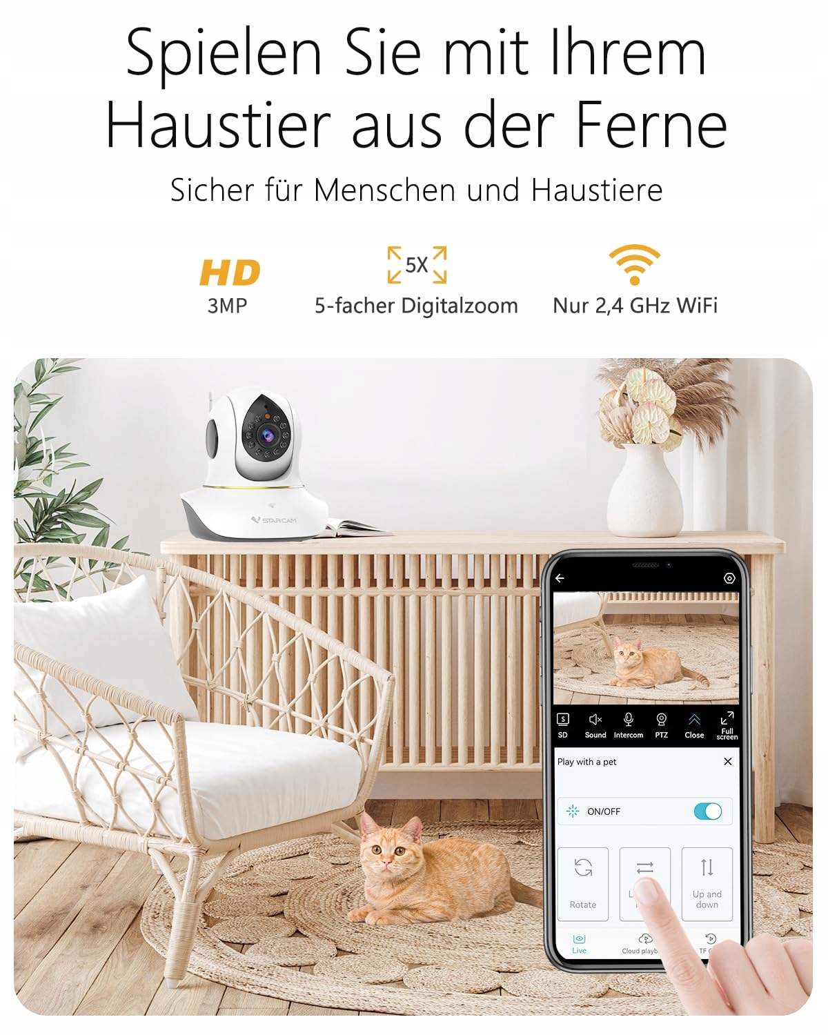 VSTARCAM Kamera 2K Dla Zwierząt 360° Obrotowa Aplikacja Nocna Wizja Audio — miniatura 2
