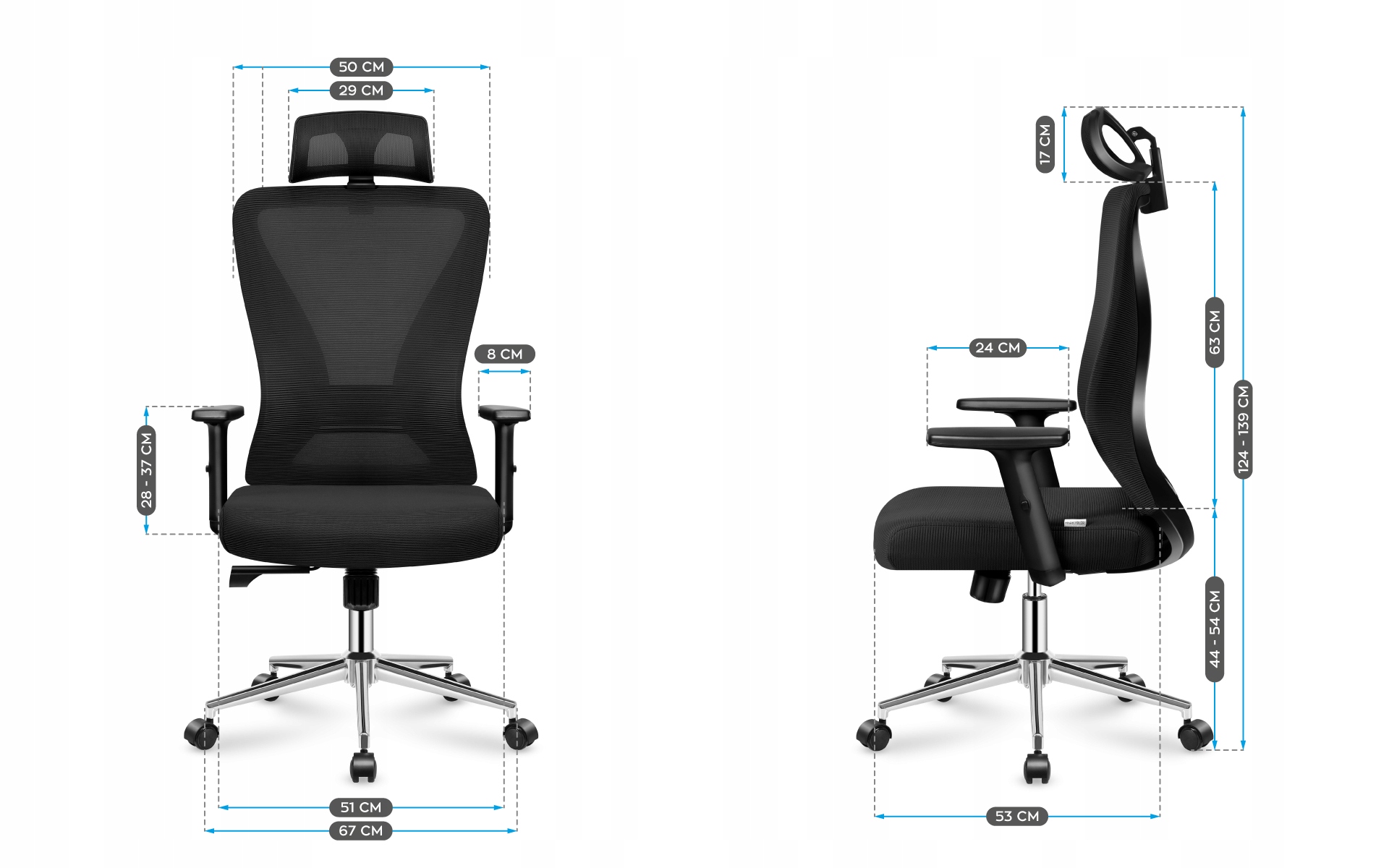 Fotel biurowy Wygodny Ergonomiczny Mark Adler Manager 3.5 Black Maksymalna wysokość siedziska 54 cm