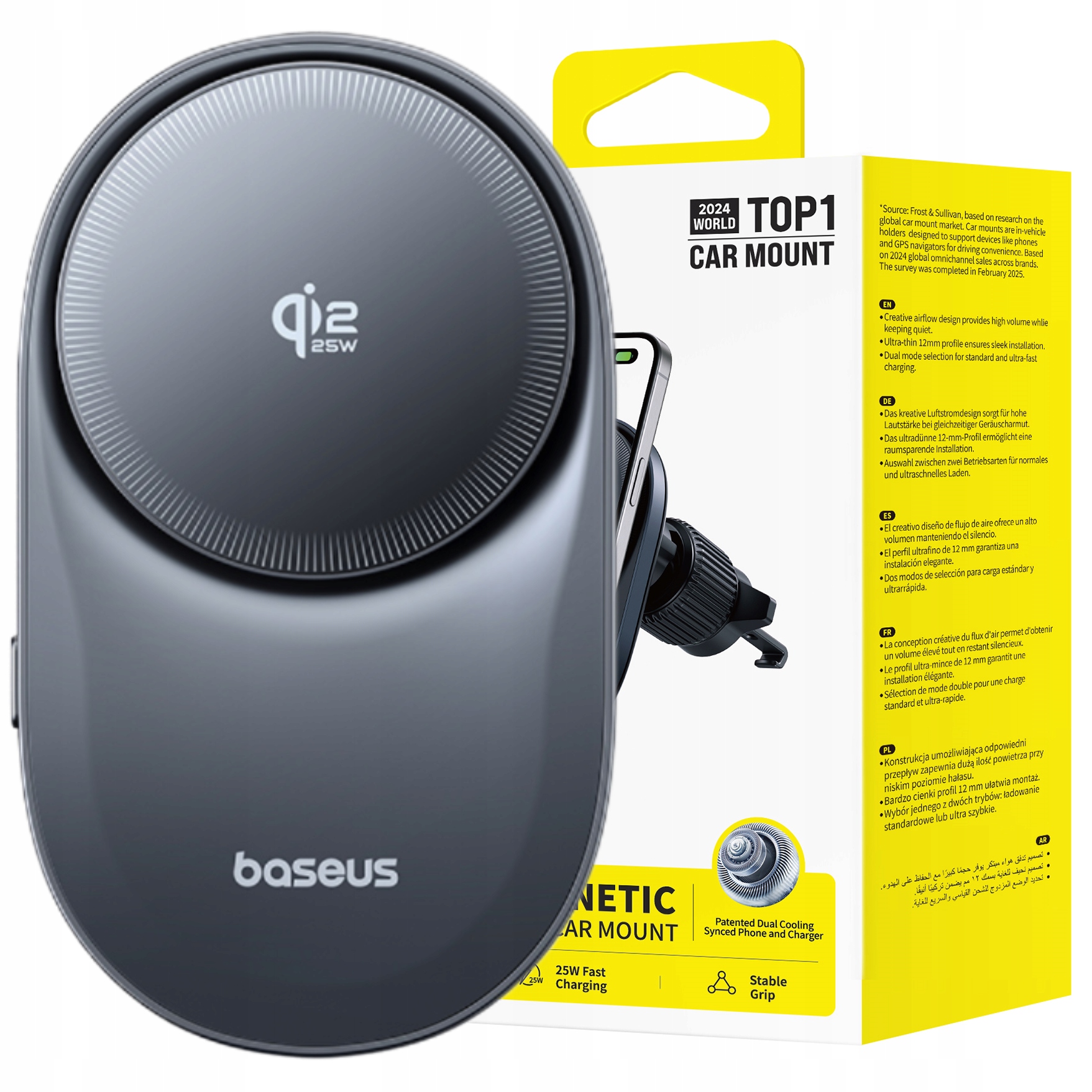 Baseus Magnetyczny Uchwyt Samochodowy Z Bezprzewodowym Ładowaniem 25W Qi2.2