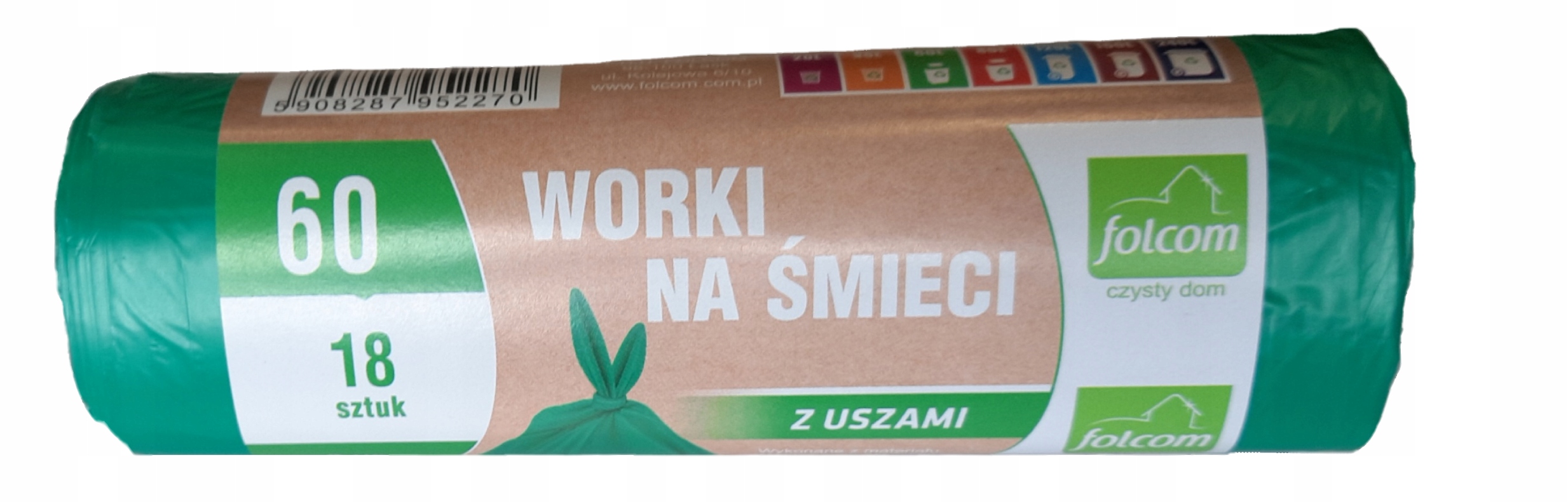 

Worki na śmieci z uszami Folcom 60L 18 szt zielone