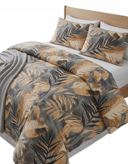 Sada Povlečení Mikrovlákno Listy Monstera Zlato Šedá 200x220 CM