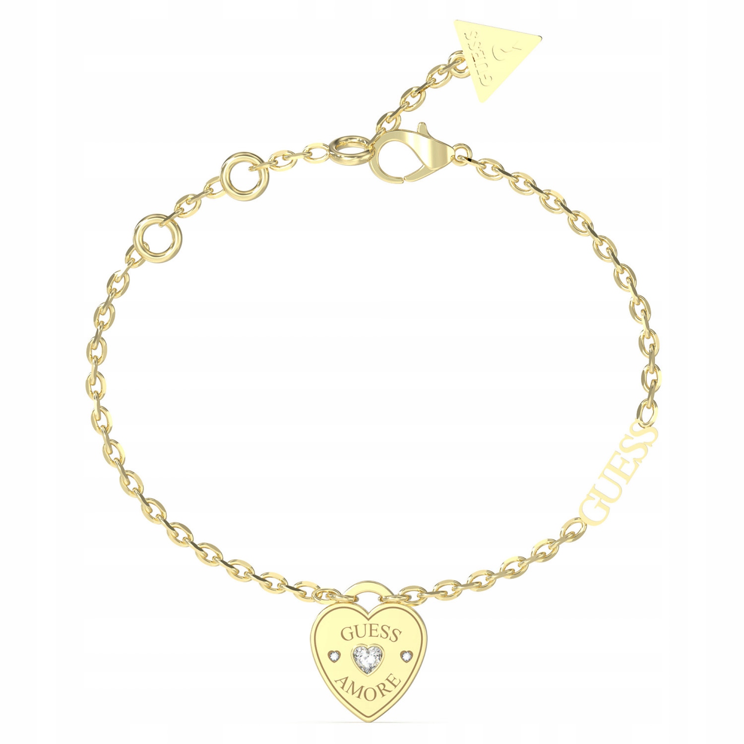 Dámský zlatý náramek Guess zirkon srdce 18 cm