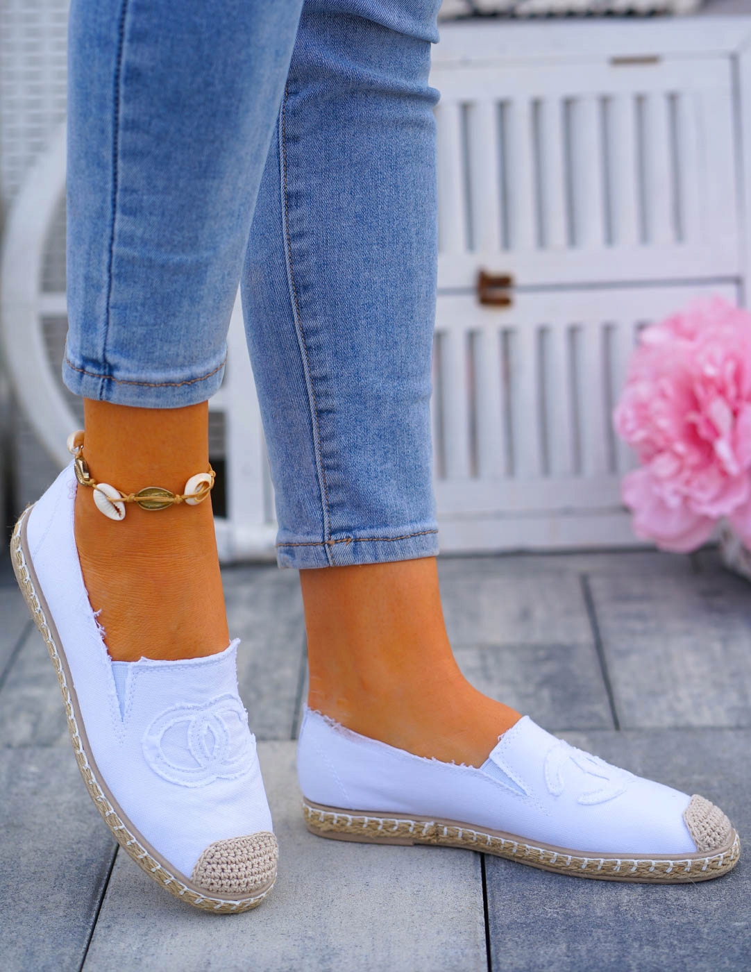 Białe Espadryle Tenisówki Trampki Buty Wsuwane Materiał zewnętrzny inny