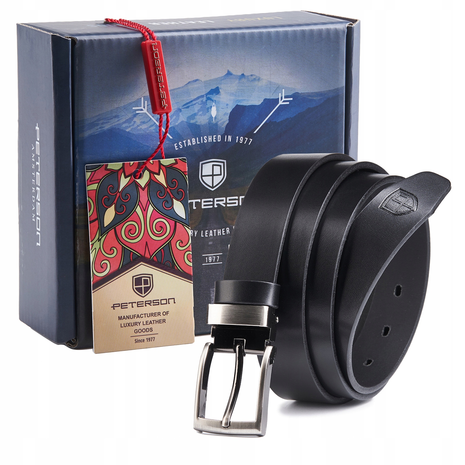 

Peterson pasek skórzany męski czarny wąski klamra