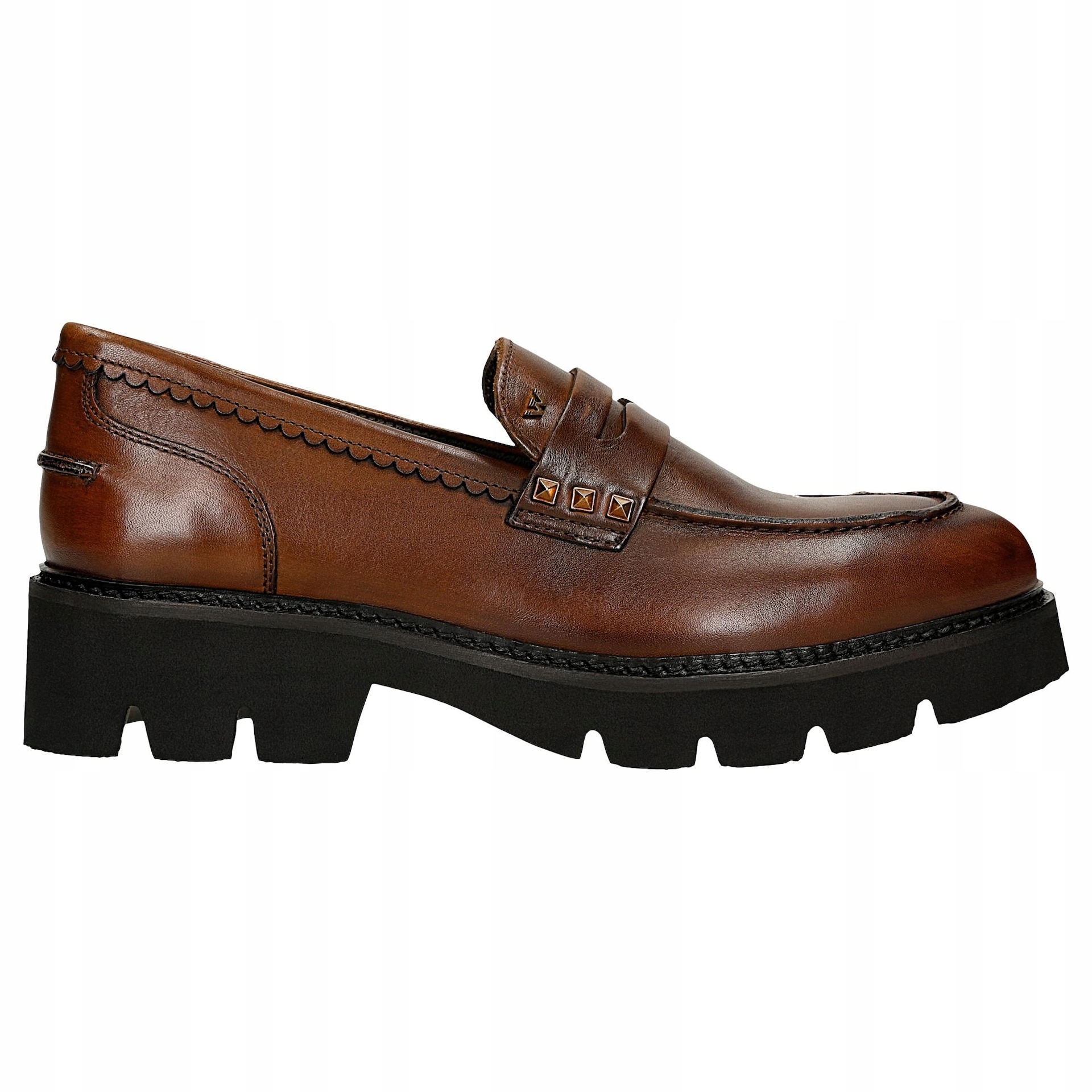 Hnědé dámské kožené mokasíny s ozdobnými cvočky, velikost vel.