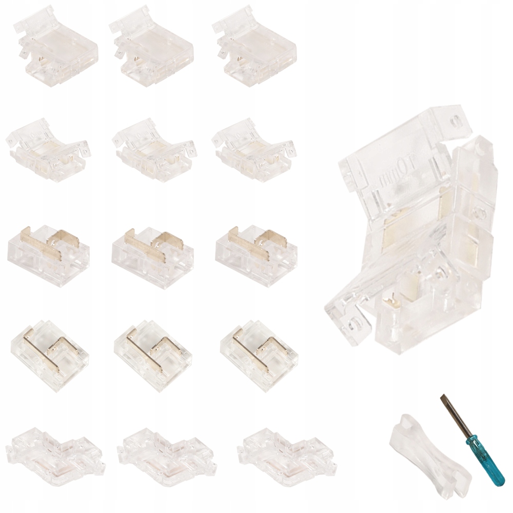 Led Smd/cob Sada konektorů pro pásky 8 mm 42 Ks úhlová spojka se šroubovákem