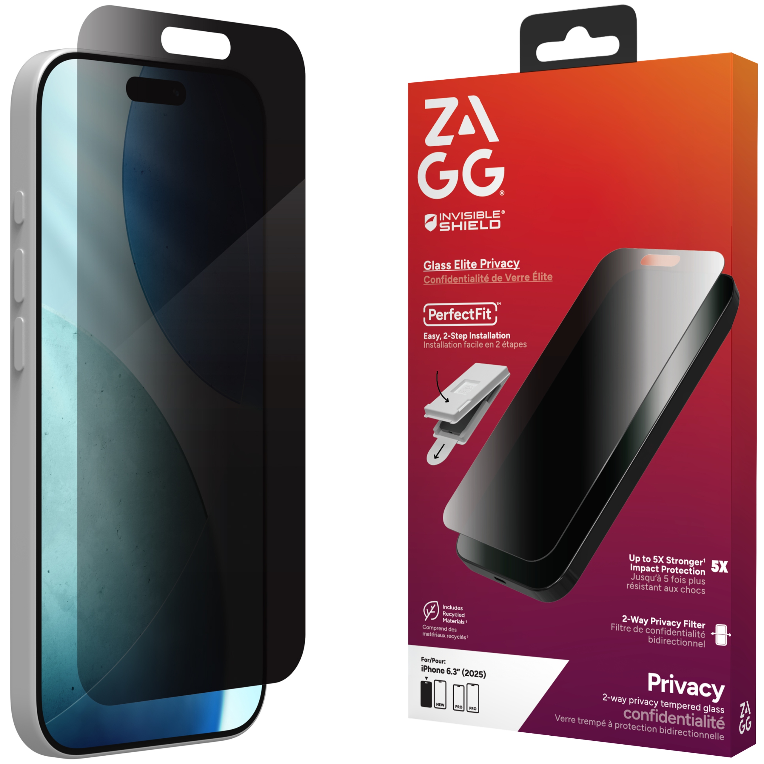 Zagg Glass Elite Privacy – Sklo S Privátním Filtrem na displej pro iPhone 17