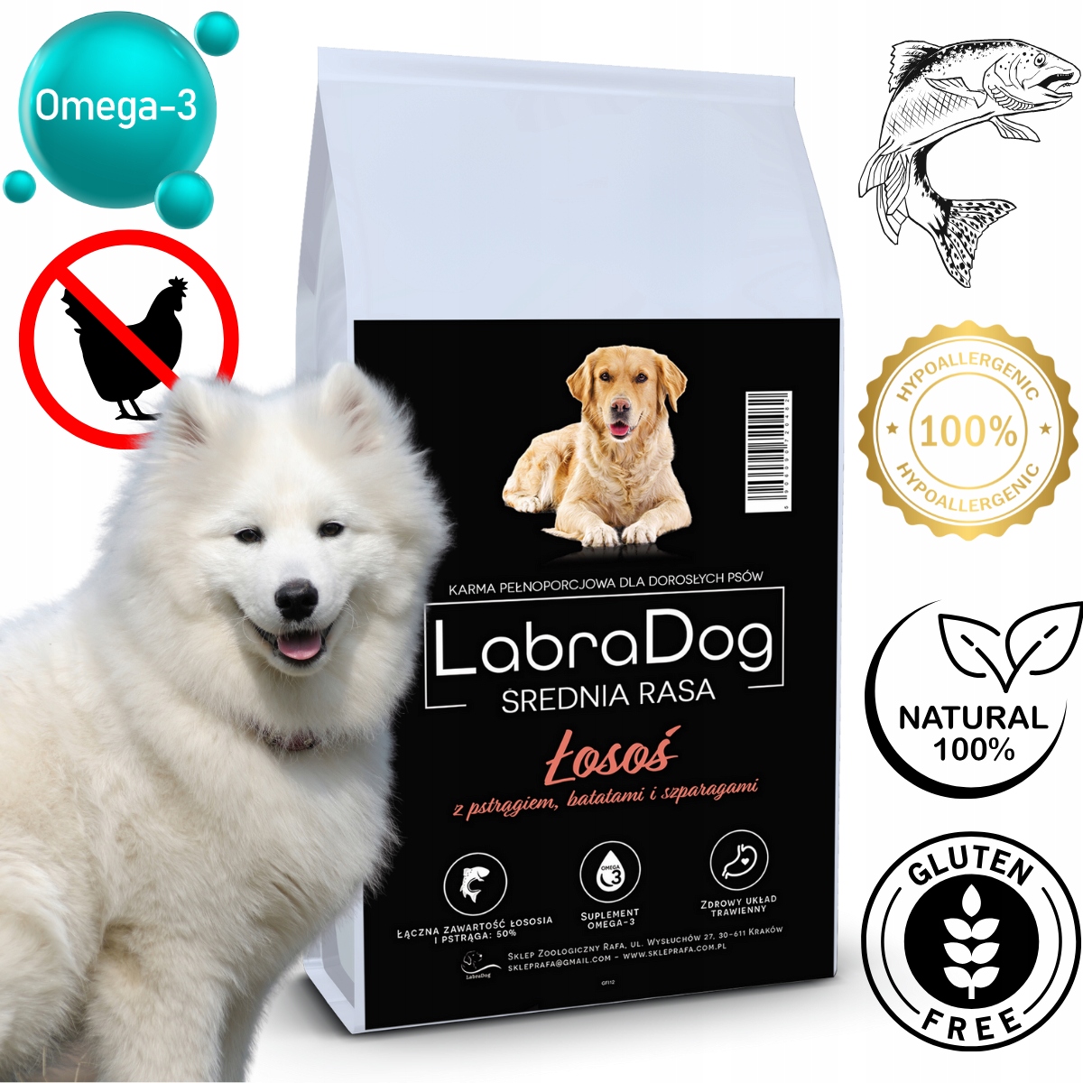 Levně LabraDog Superfood Hypoalergenní losos s pstruhem pro bílá plemena 2 kg