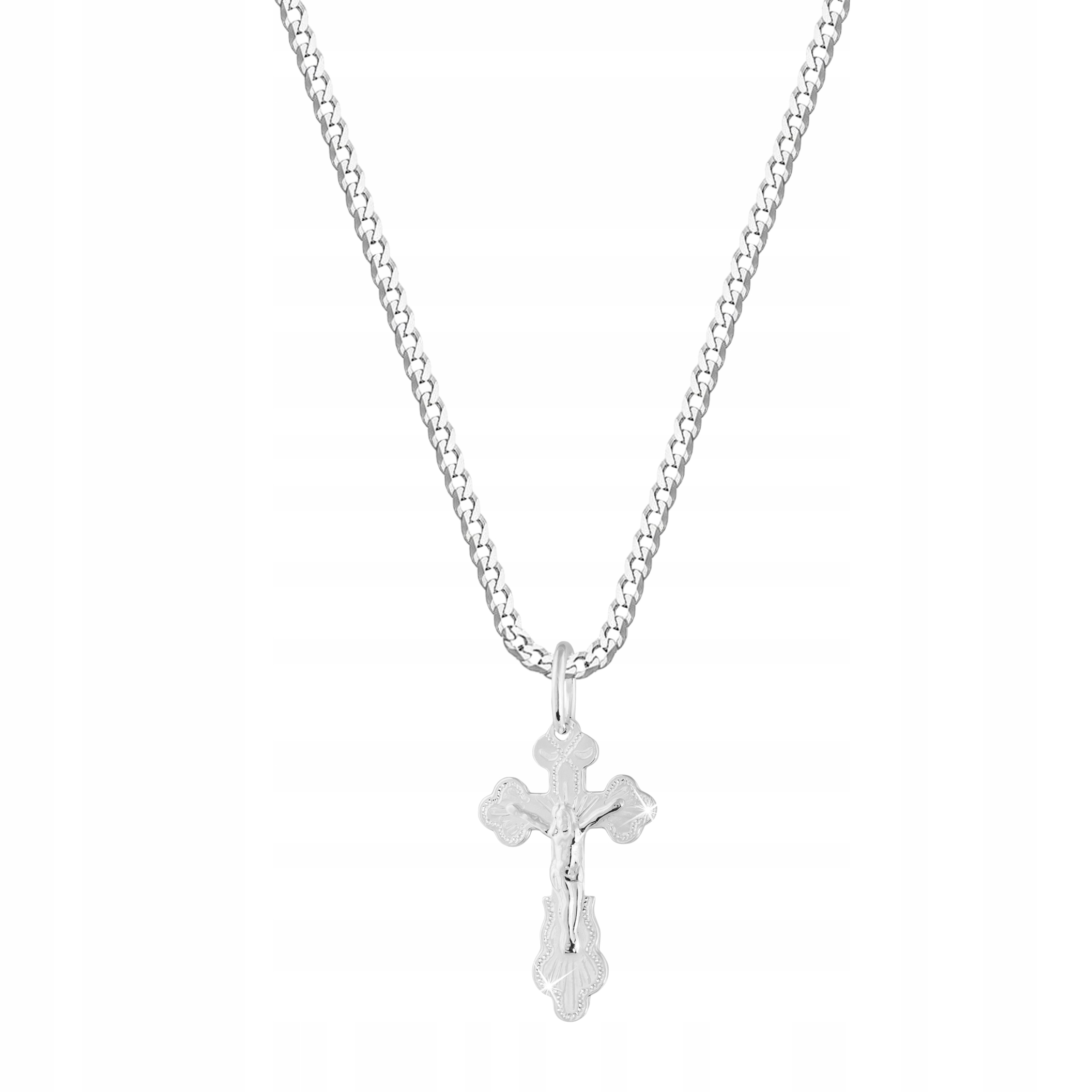 NASZYJNIK SREBRNY KRZYŻ KOMUNIA CHRZEST 925 GRAWER Marka Mennica Bydgoska