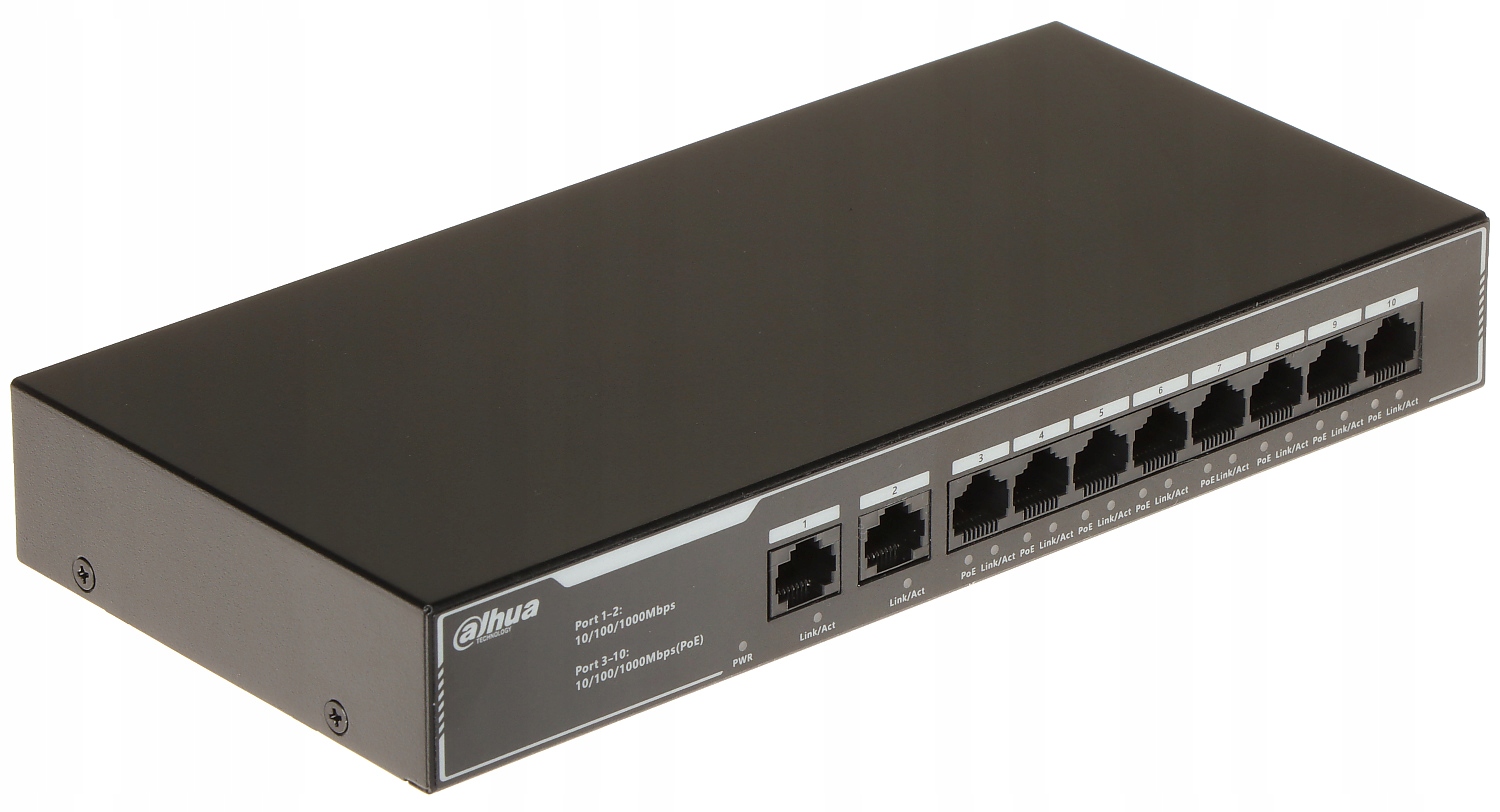 Switch Poe SG1010LP 8-PORTOVÝ, 8 PoE Dahua