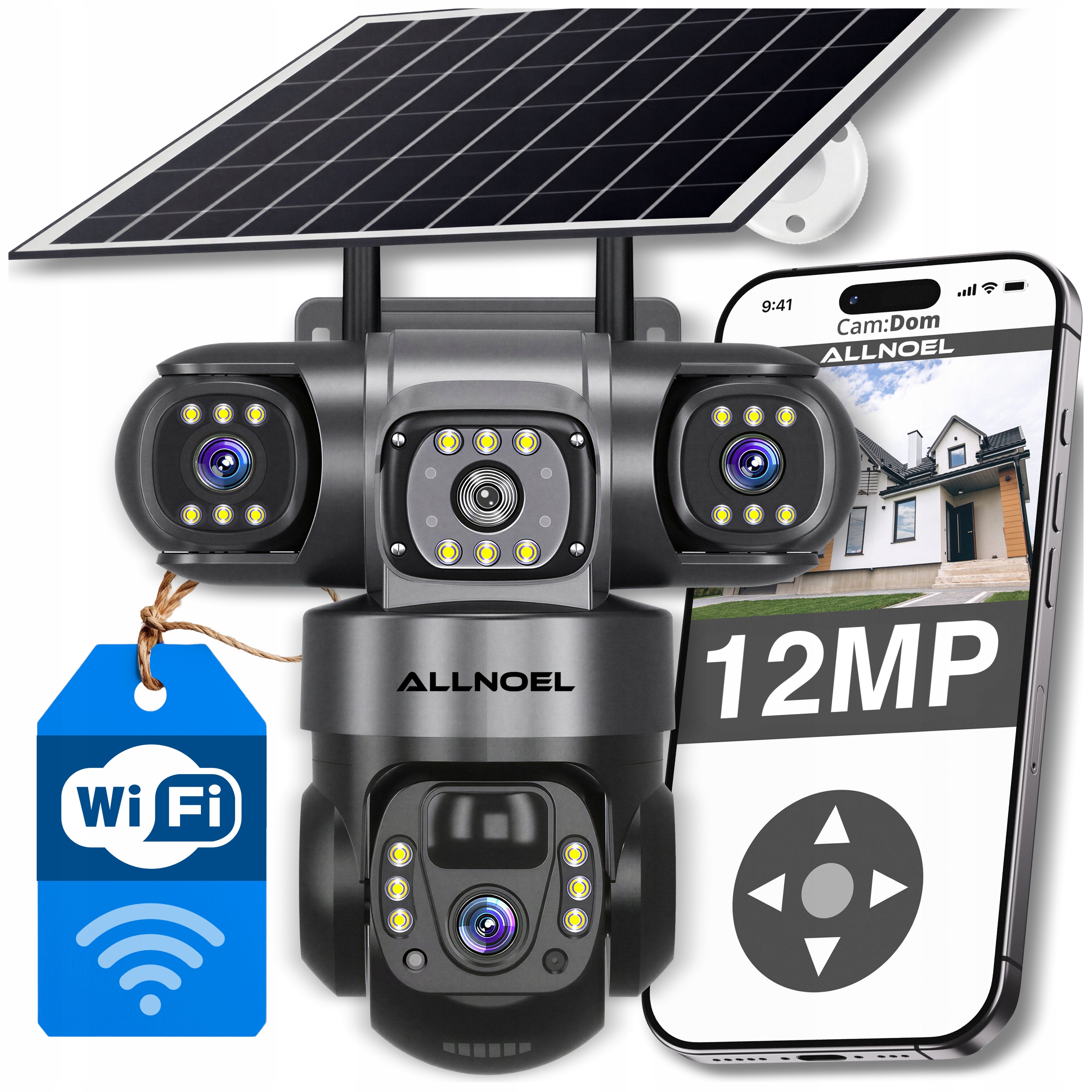 Solární Kamera Otočná 3 Objektivy 12MPx WiFi Bezdrátová 4K