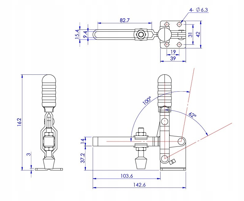 Docisk Ścisk Zacisk Szybkomocujący 101E 180kg Rozstaw szczęk 0 mm