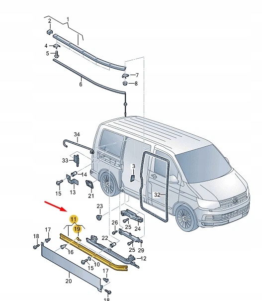 Vw Transportér T6 Kolejnice Posuvných Dveří 7H1843872AD