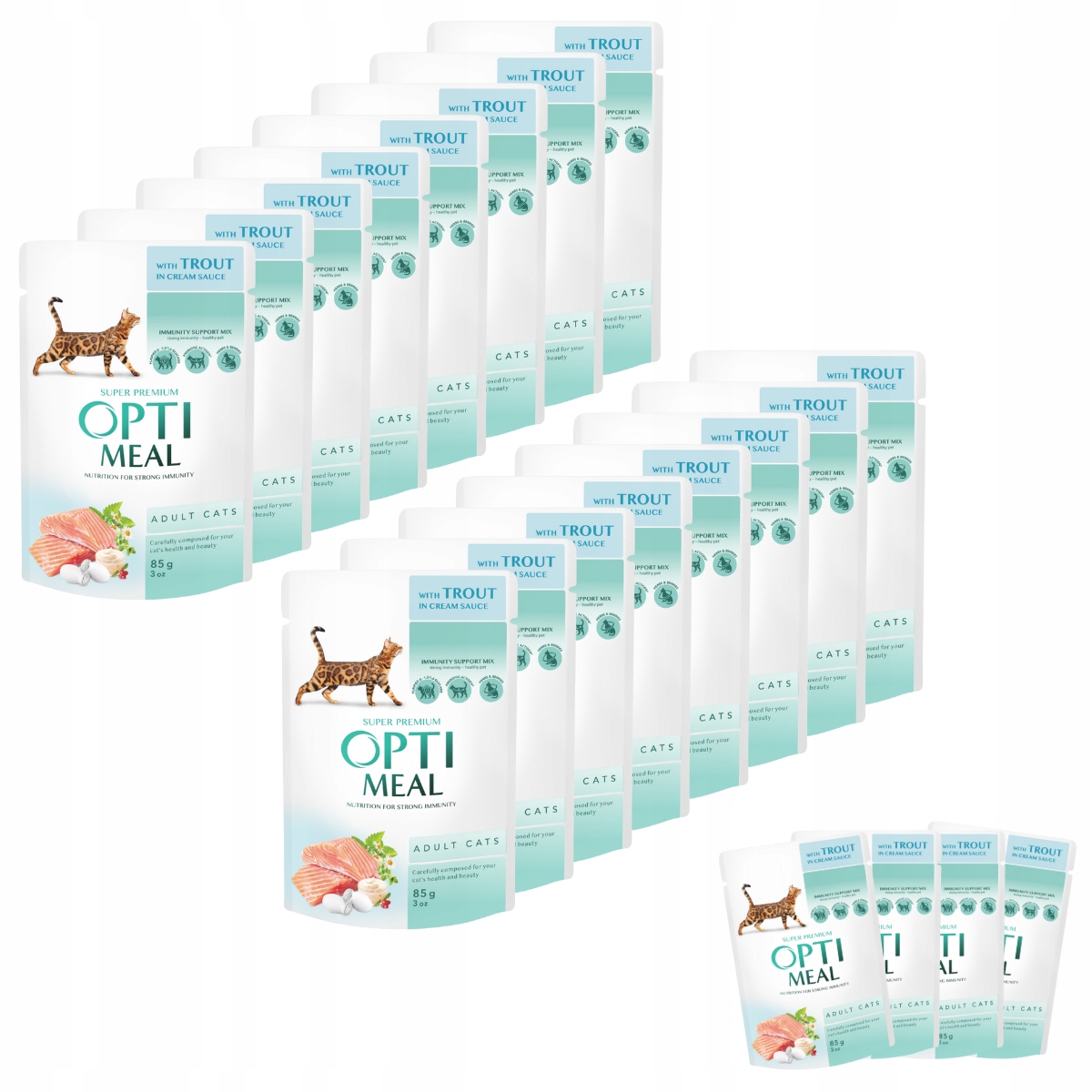 Levně Vlhké krmivo pro kočky 48x85 g s pstruhem v omáčce Optimeal