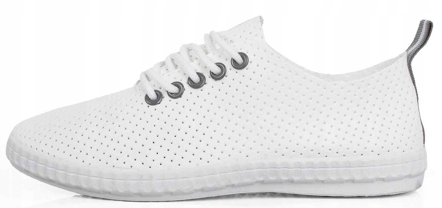 5526 BIAŁE SKÓRZANE AŻUROWE TRAMPKI TENISÓWKI 39 Rozmiar 39