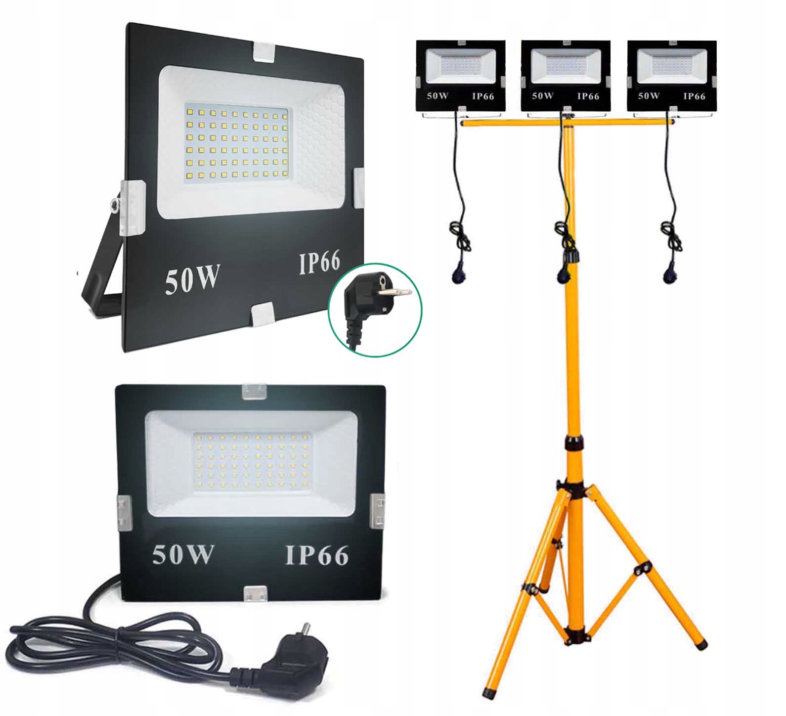 

Naświetlacz Halogen Led 3x 50W Statyw Budowlany