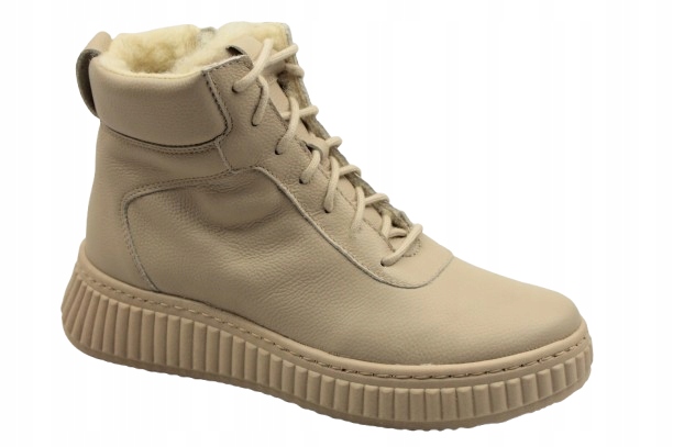 Kotníkové Boty Boty Wasak 0725 37 Béžová kůže Polská firma Dobrá cena Teplé