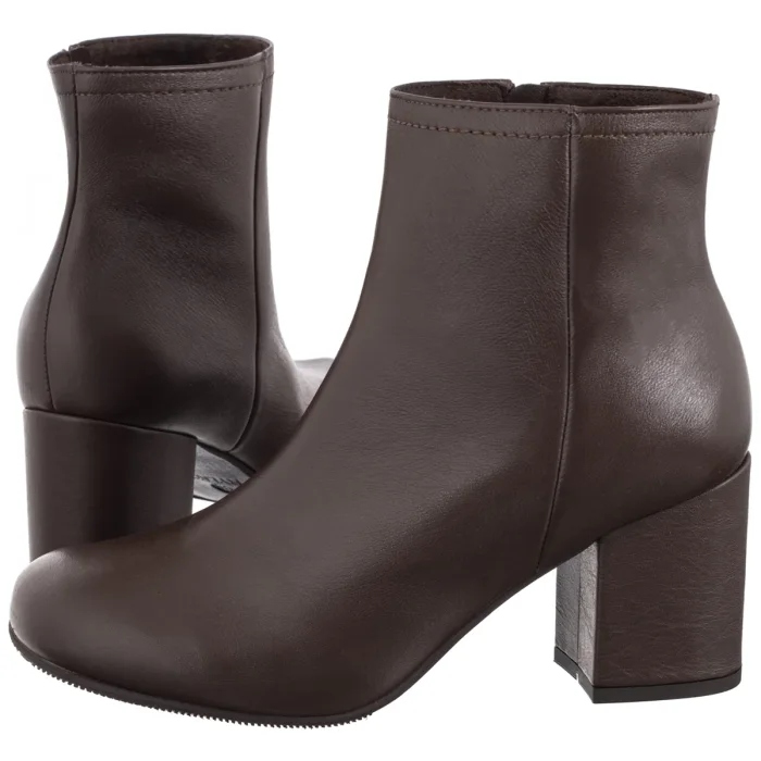 Dámské Kožené Boty Kotníkové Boty na Podpatku Ryłko Hnědé K7VK6___ _9RM