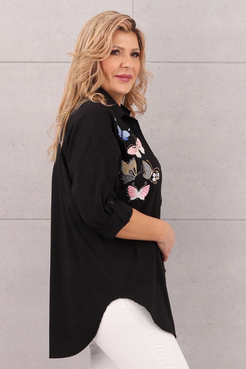 ELEGANCKA KOSZULA BAWEŁNIANA DUŻE ROZMIARY LUŹNA CASUAL OVERSIZE WIZYTOWA Kolor czarny