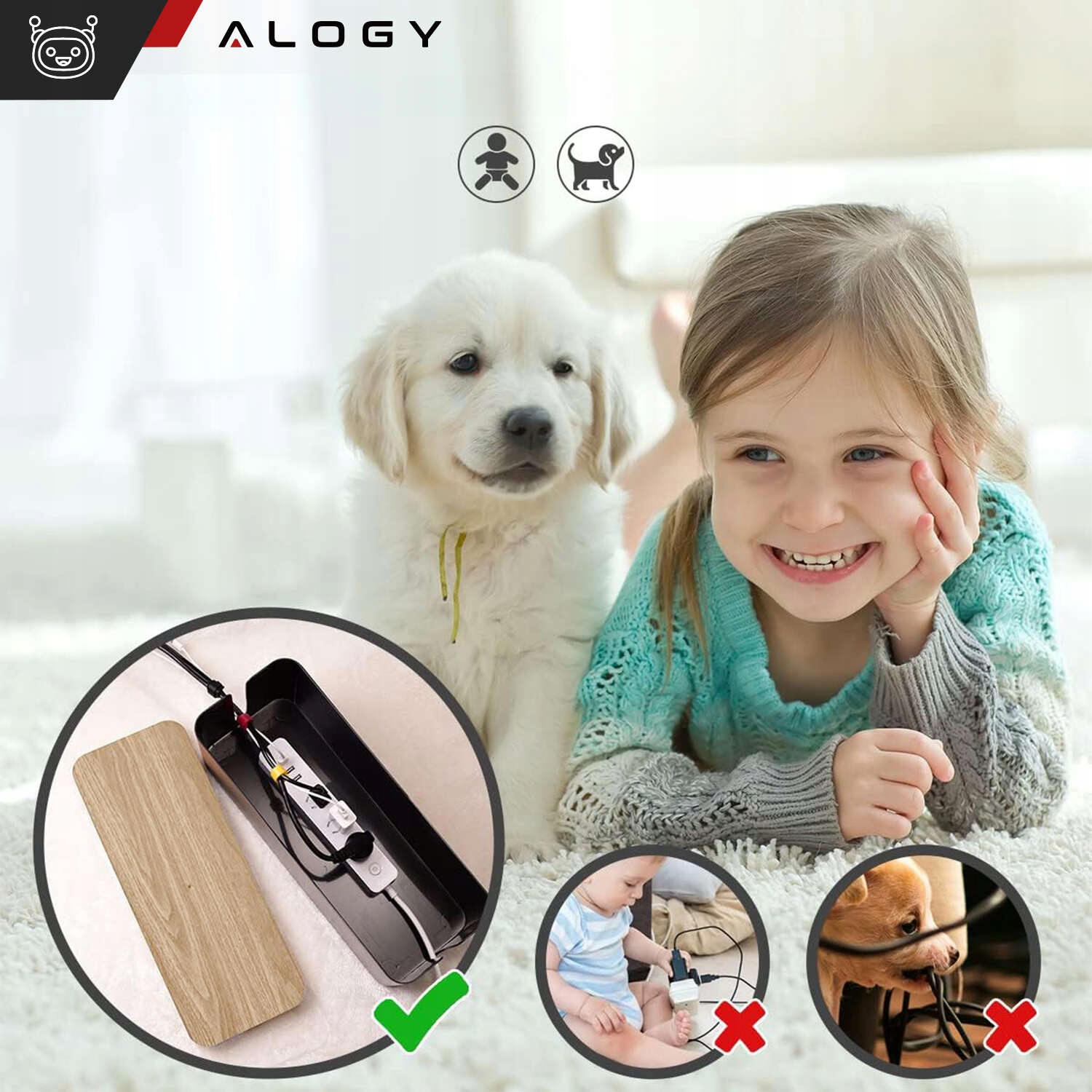 Organizer pojemnik na kable listwy pudełko M biurkowy podłogowy Alogy BOX d Model Pudełko organizer kabli Box drewno M