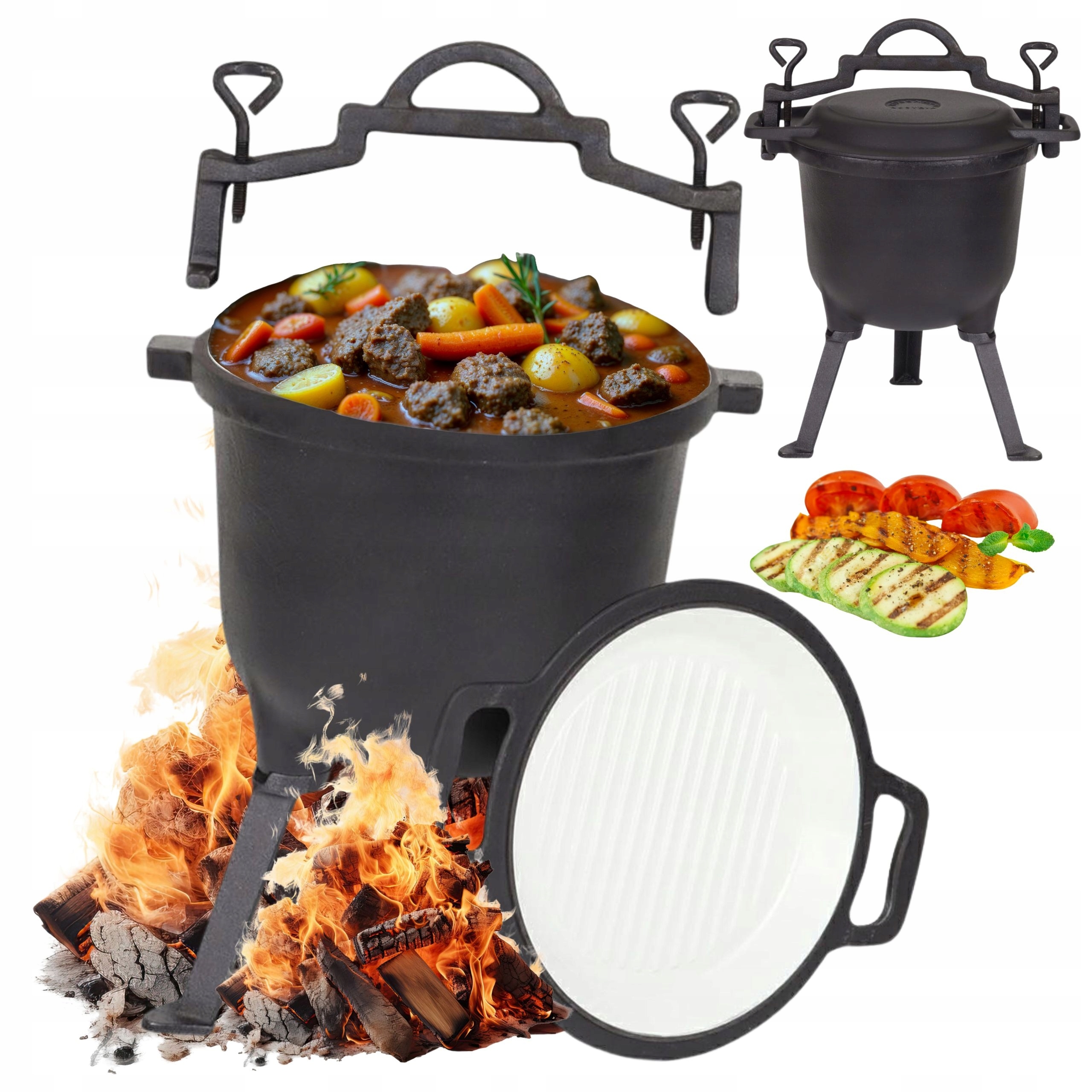 Kociołek Żeliwny myśliwski emaliowany stojący Garnek na ognisko grill 8L